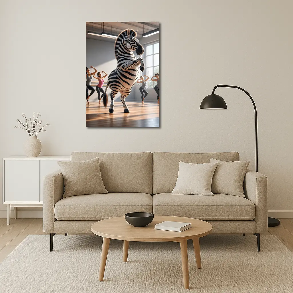 Zebra Dancing With Women In Studio – Wall Art