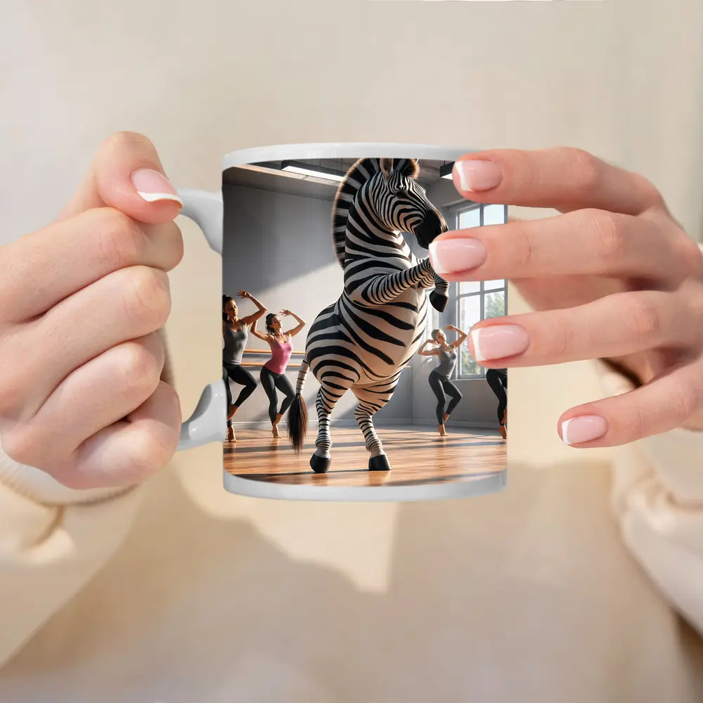 Zebra Dancing With Women In Studio – Mugs