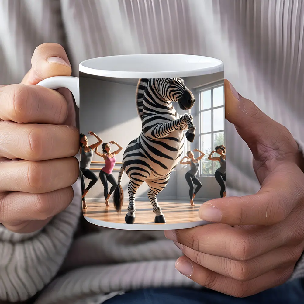 Zebra Dancing With Women In Studio – Mugs