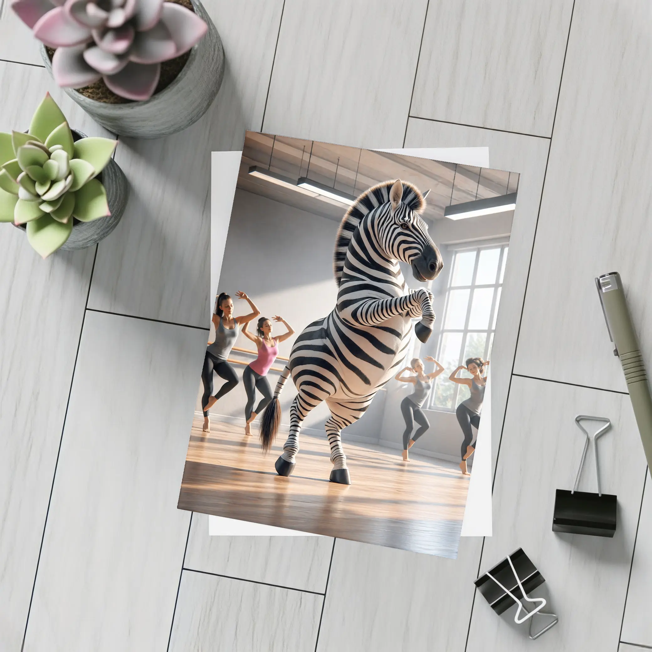 Zebra Dancing With Women In Studio – Postcards