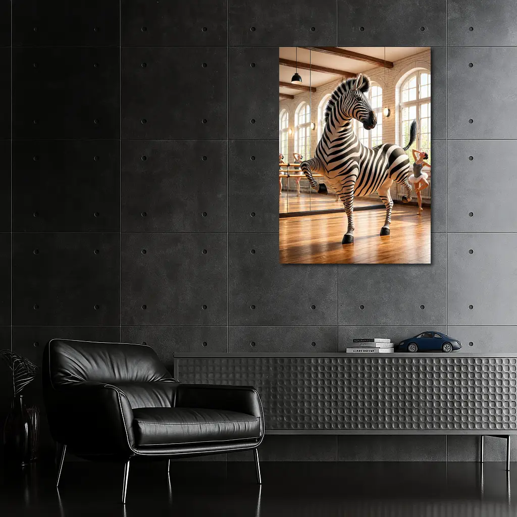 Zebra Dancing in Ballet Studio – Wall Art