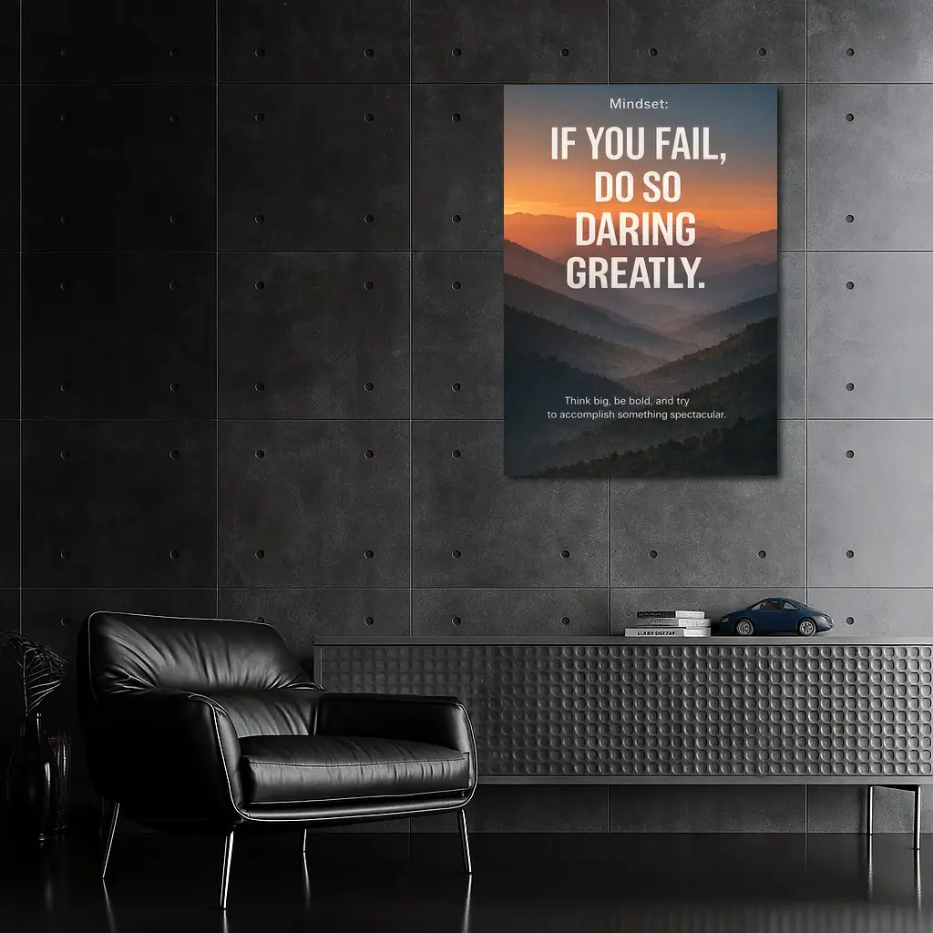 Mindset Fail Daring Greatly Mountain Sunset Quote – Wall Art