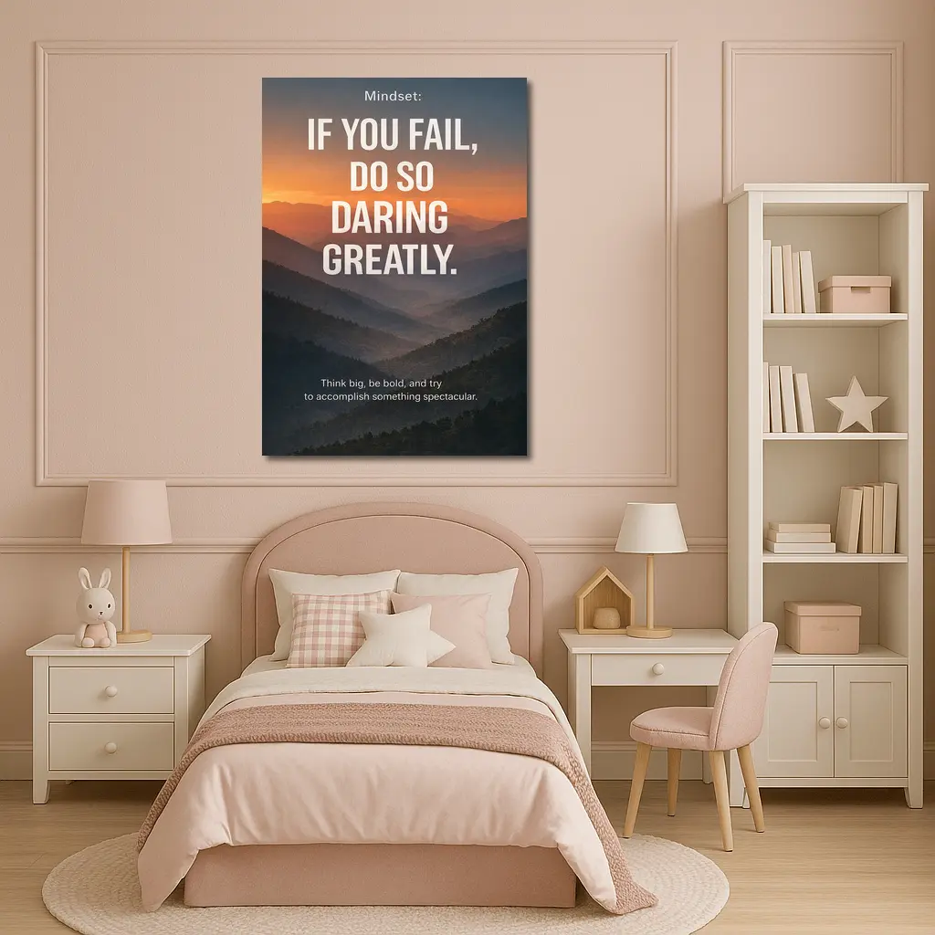 Mindset Fail Daring Greatly Mountain Sunset Quote – Wall Art