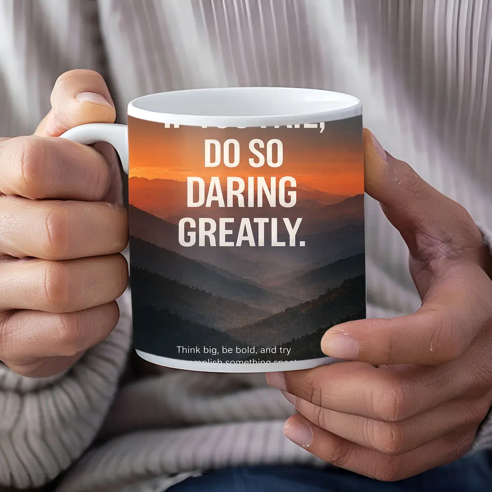 Mindset Fail Daring Greatly Mountain Sunset Quote – Mugs