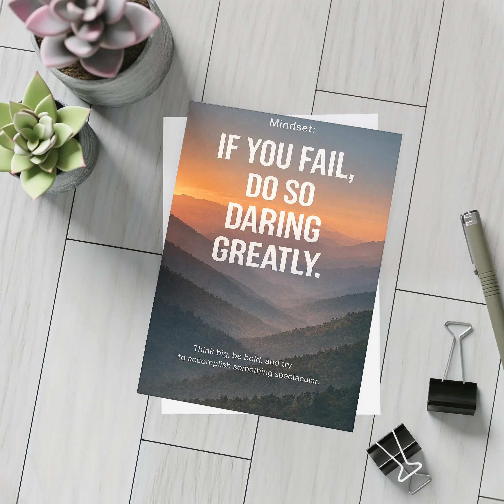Mindset Fail Daring Greatly Mountain Sunset Quote – Postcards