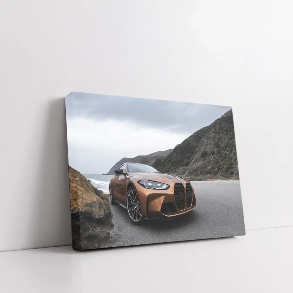 BMW M4 Copper Coastal Road Overcast Sky – Wall Art
