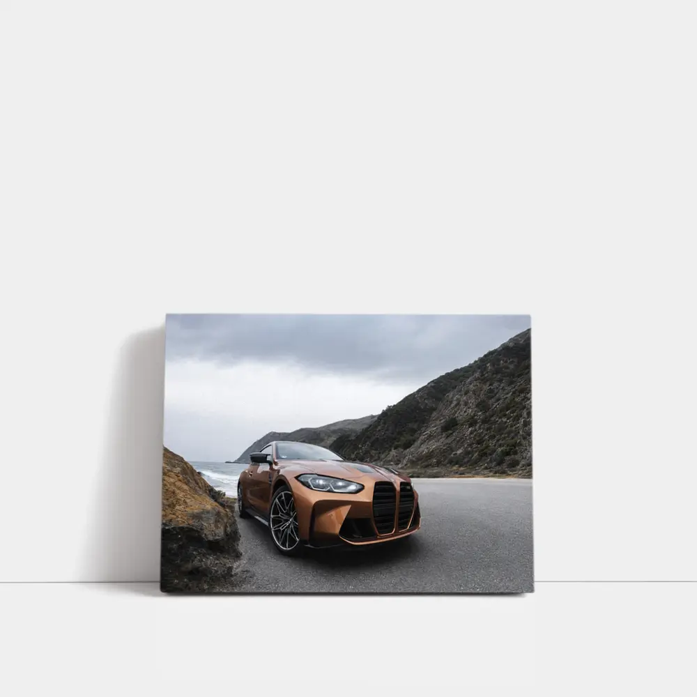 BMW M4 Copper Coastal Road Overcast Sky – Wall Art