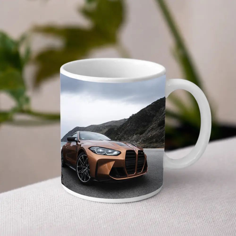 BMW M4 Copper Coastal Road Overcast Sky – Mugs