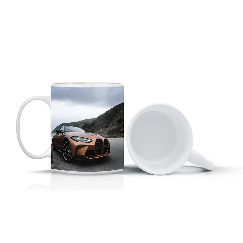 BMW M4 Copper Coastal Road Overcast Sky – Mugs