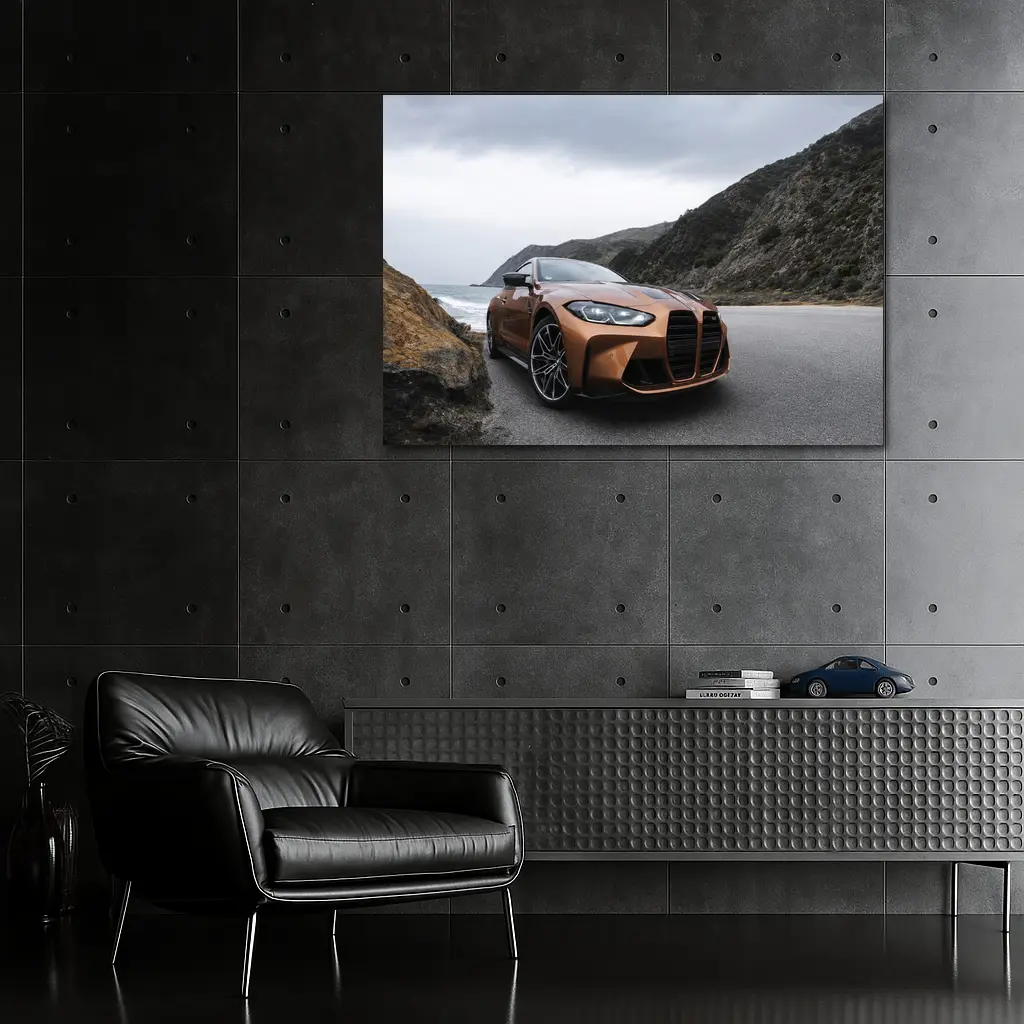 BMW M4 Copper Coastal Road Overcast Sky – Wall Art