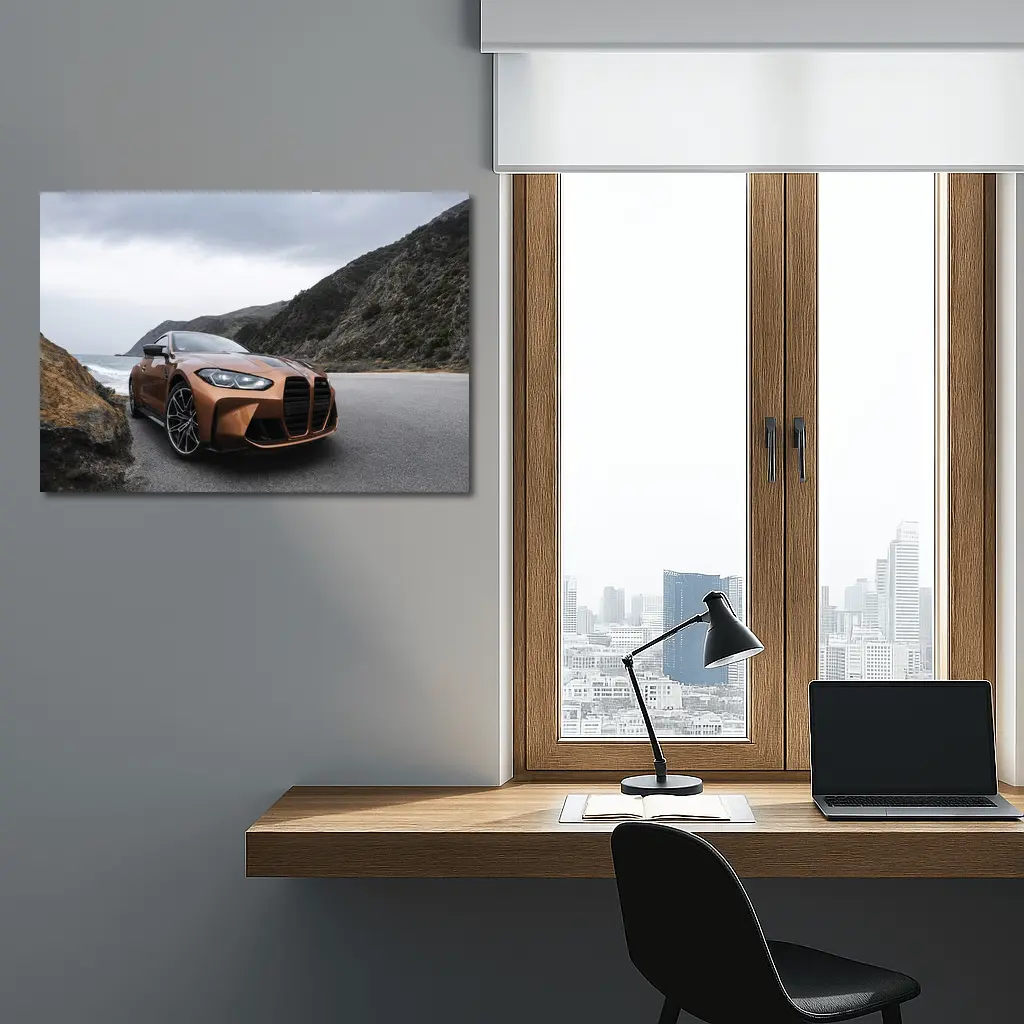 BMW M4 Copper Coastal Road Overcast Sky – Wall Art