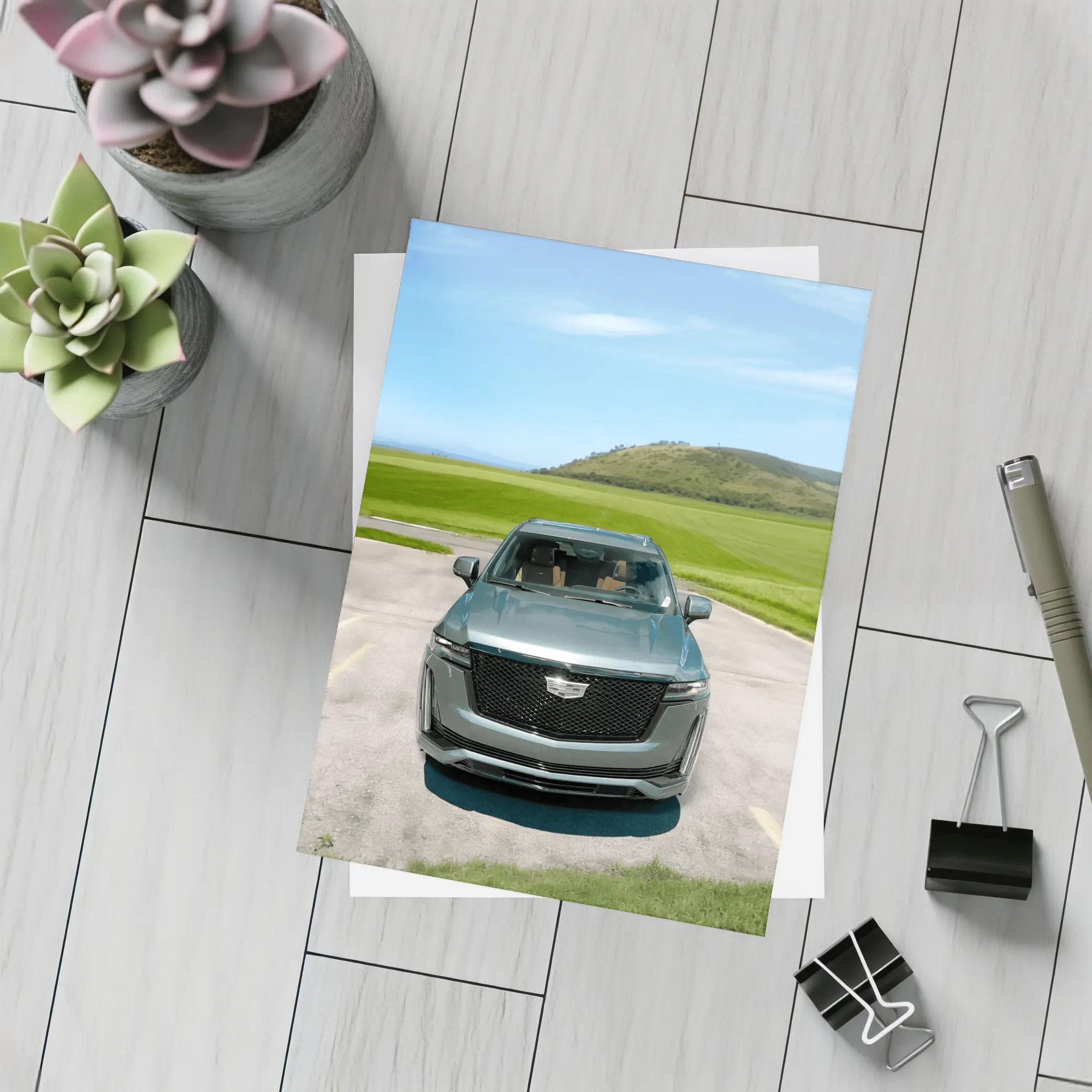 Cadillac Escalade Dark Emerald Green Nature Background – Postcards