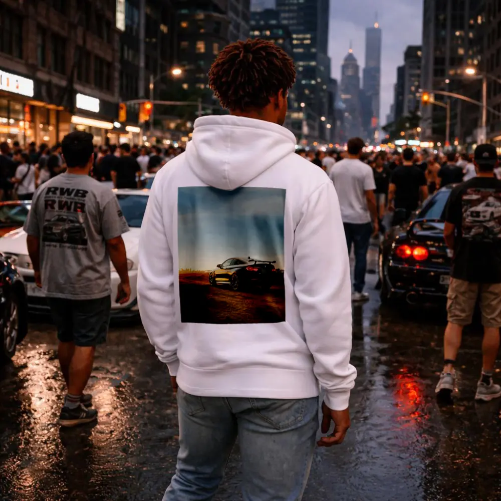 BMW M4 Rear View City Skyline Sunset – Hoodies