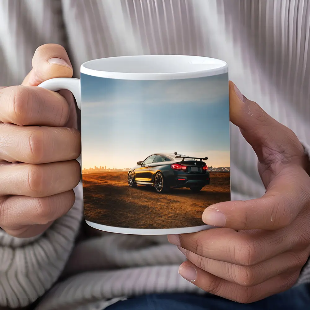 BMW M4 Rear View City Skyline Sunset – Mugs