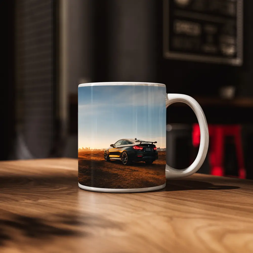 BMW M4 Rear View City Skyline Sunset – Mugs