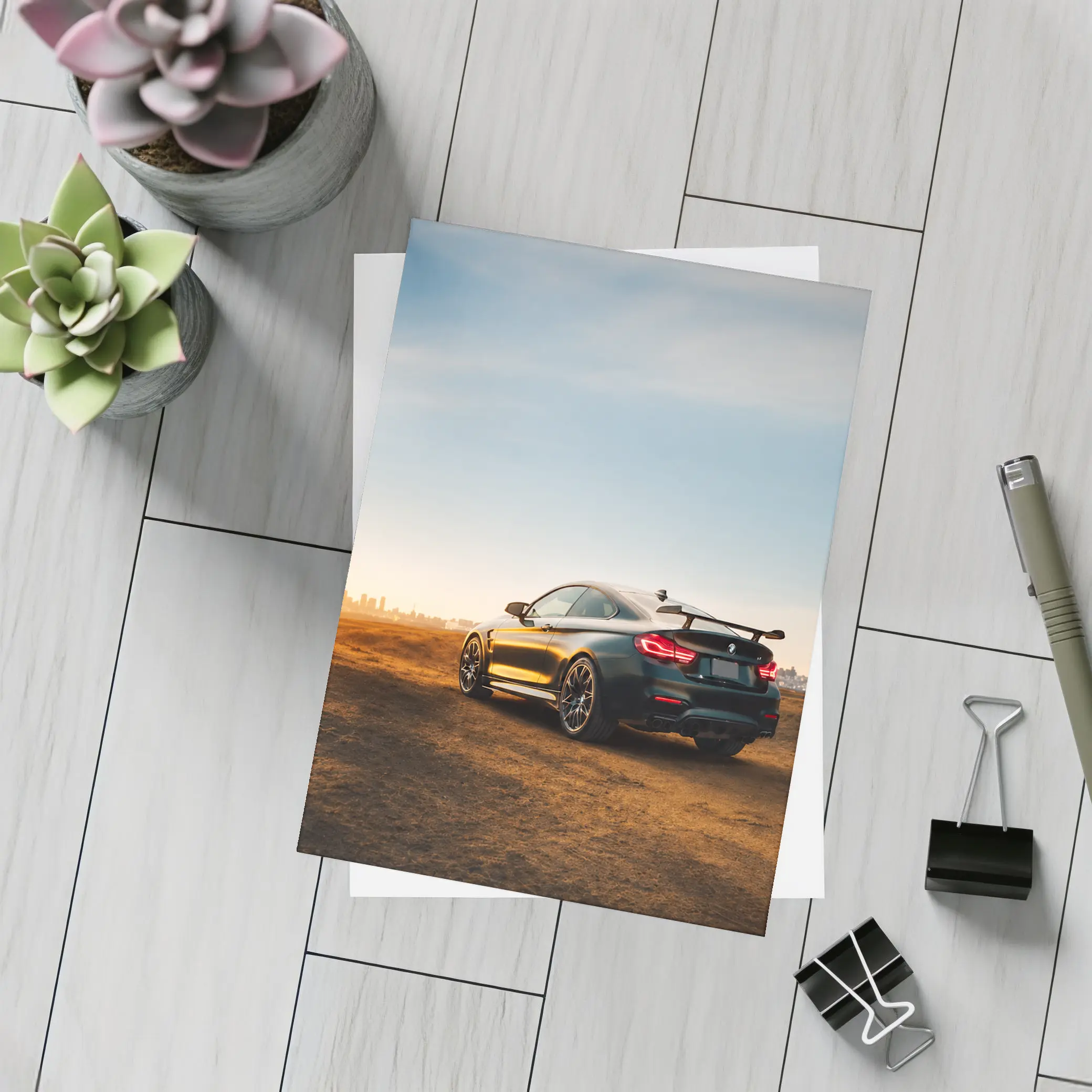 BMW M4 Rear View City Skyline Sunset – Postcards