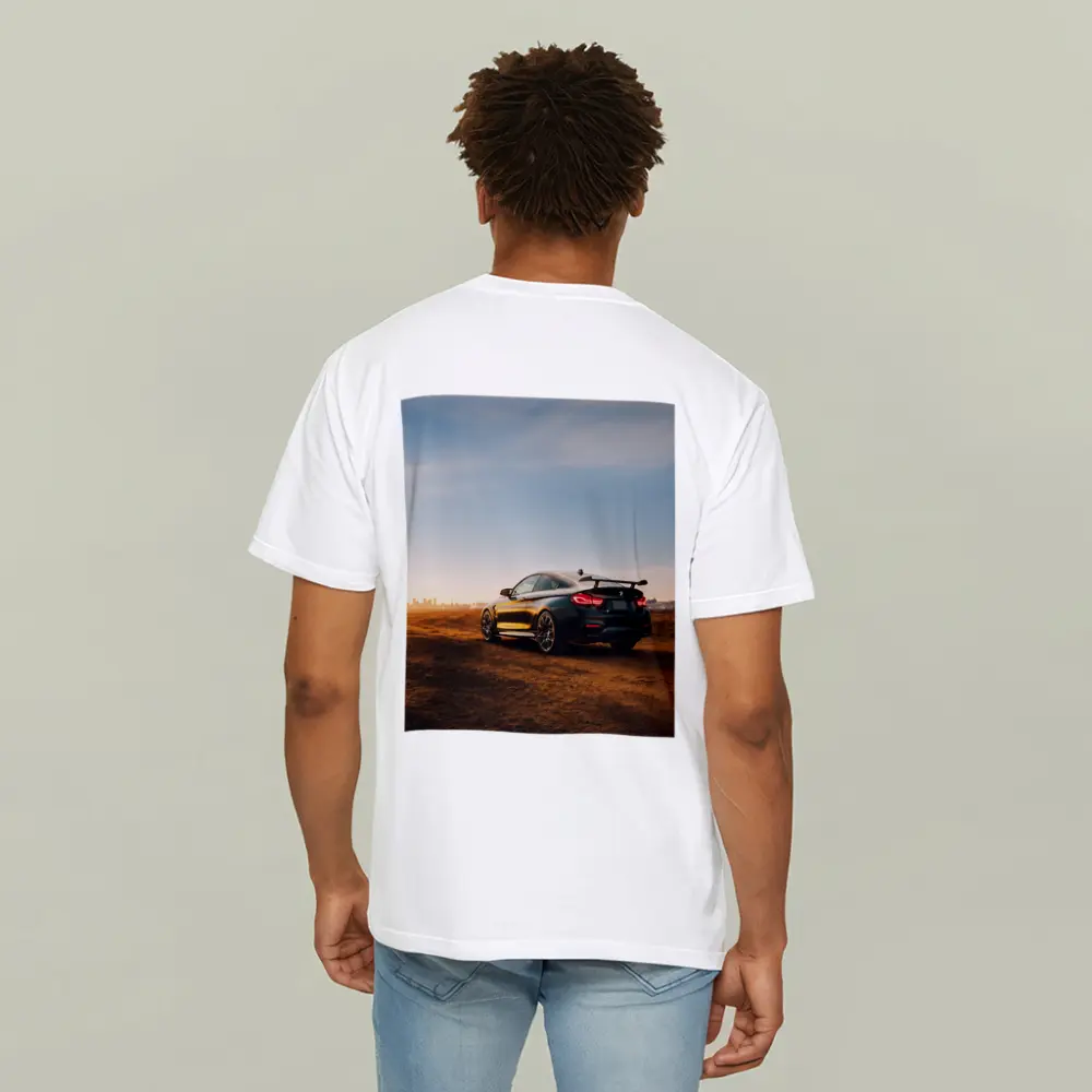 BMW M4 Rear View City Skyline Sunset – T-Shirts