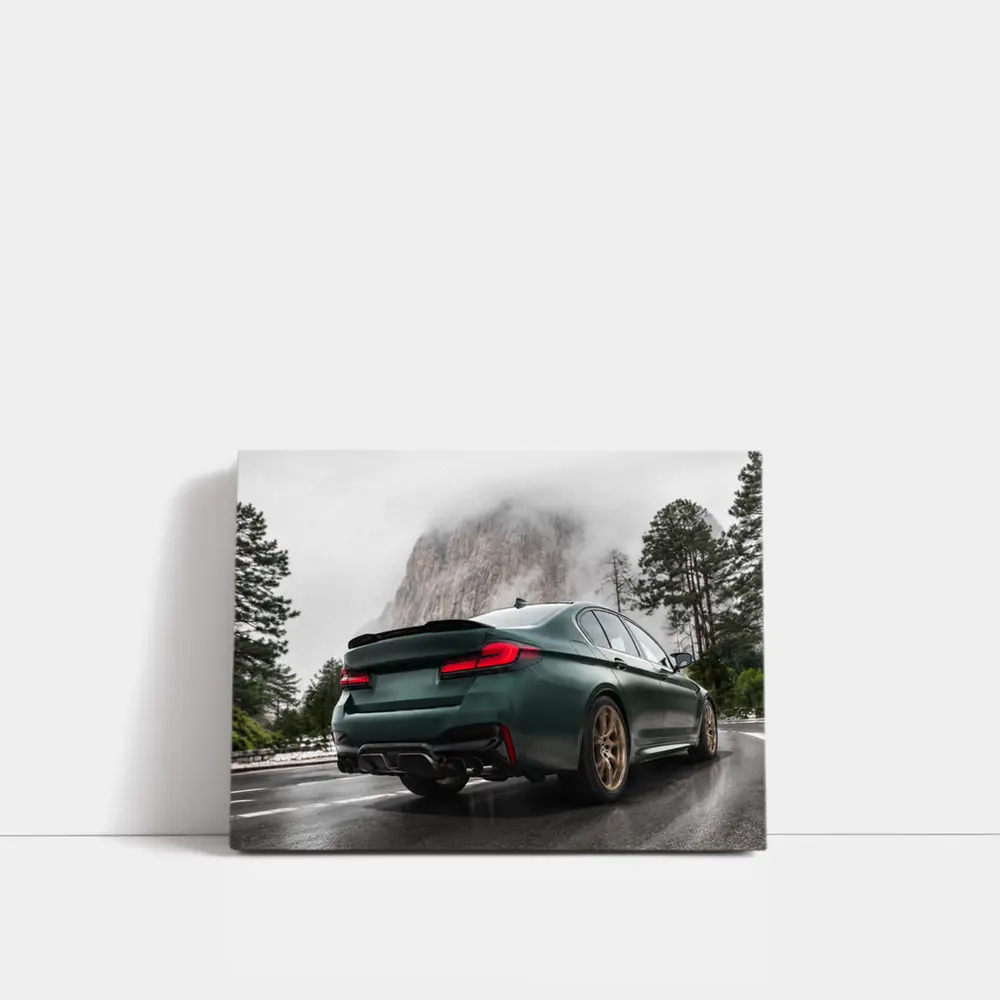 BMW M5 CS Dark Green Misty Mountain Road – Wall Art