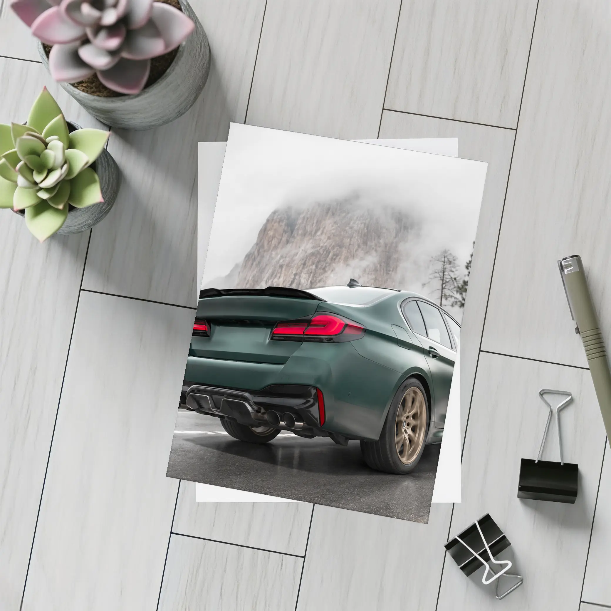 BMW M5 CS Dark Green Misty Mountain Road – Postcards