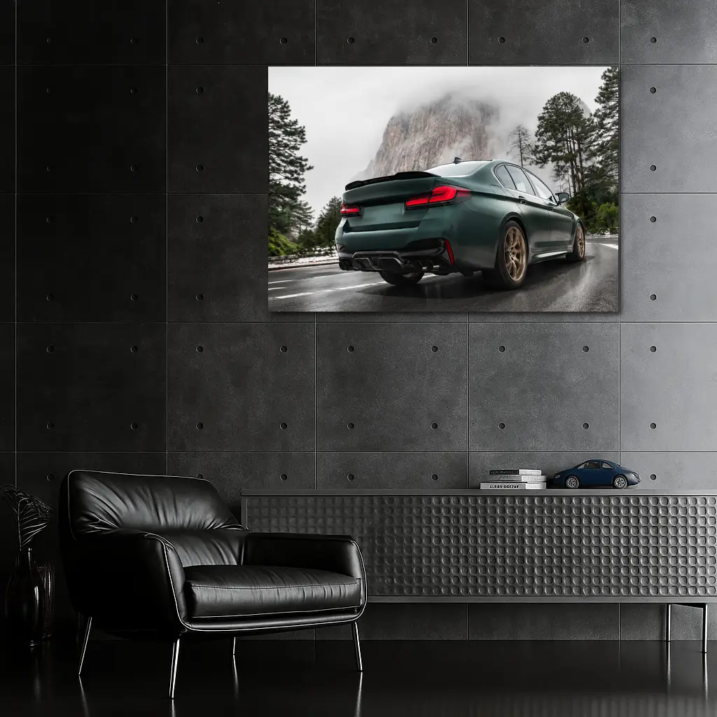 BMW M5 CS Dark Green Misty Mountain Road – Wall Art