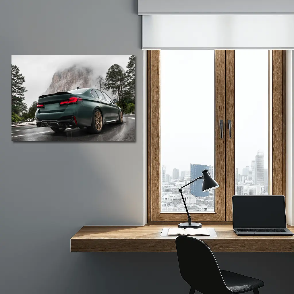 BMW M5 CS Dark Green Misty Mountain Road – Wall Art