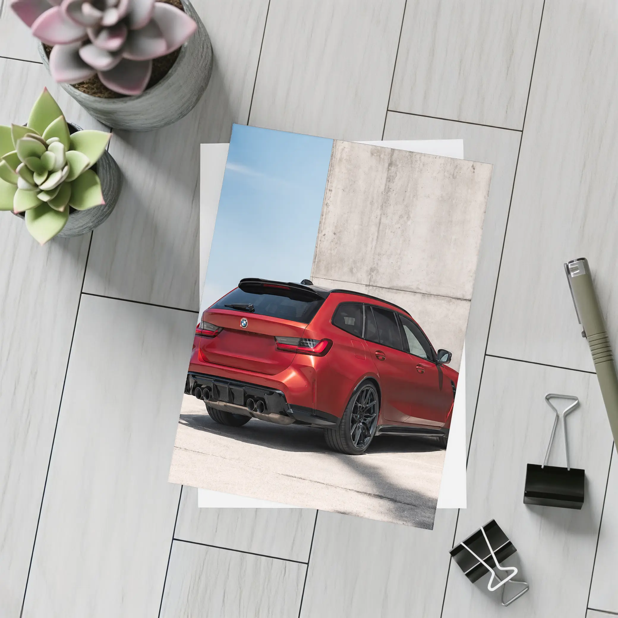 BMW M3 Touring Red Rear Concrete Wall – Postcards