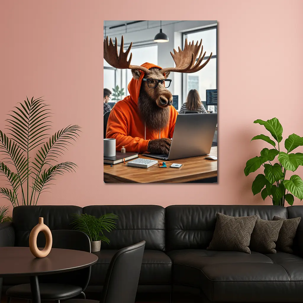 Moose Programmer Working in Office Setting – Wall Art