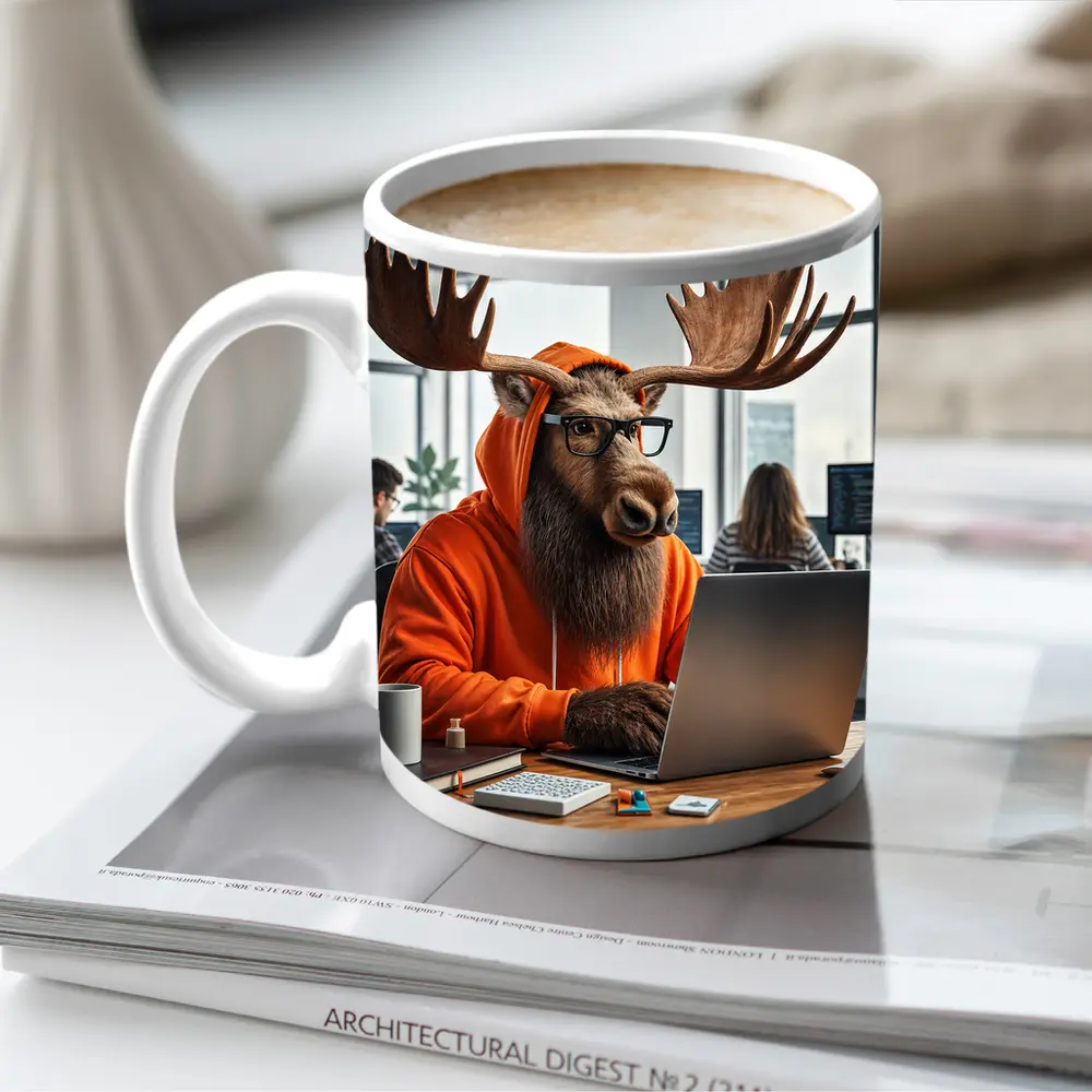 Moose Programmer Working in Office Setting – Mugs
