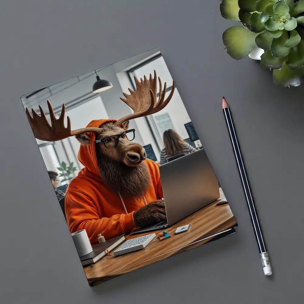 Moose Programmer Working in Office Setting – Notebooks