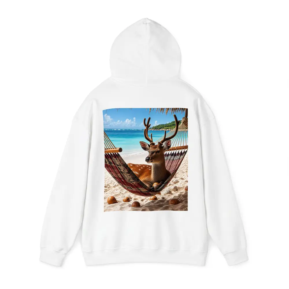 Deer Relaxing in Hammock on Beach – Hoodies