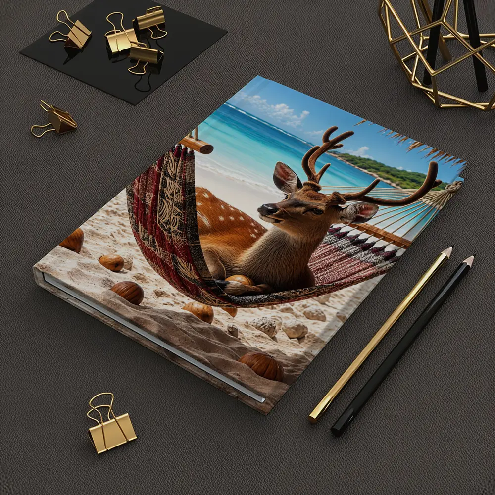 Deer Relaxing in Hammock on Beach – Notebooks