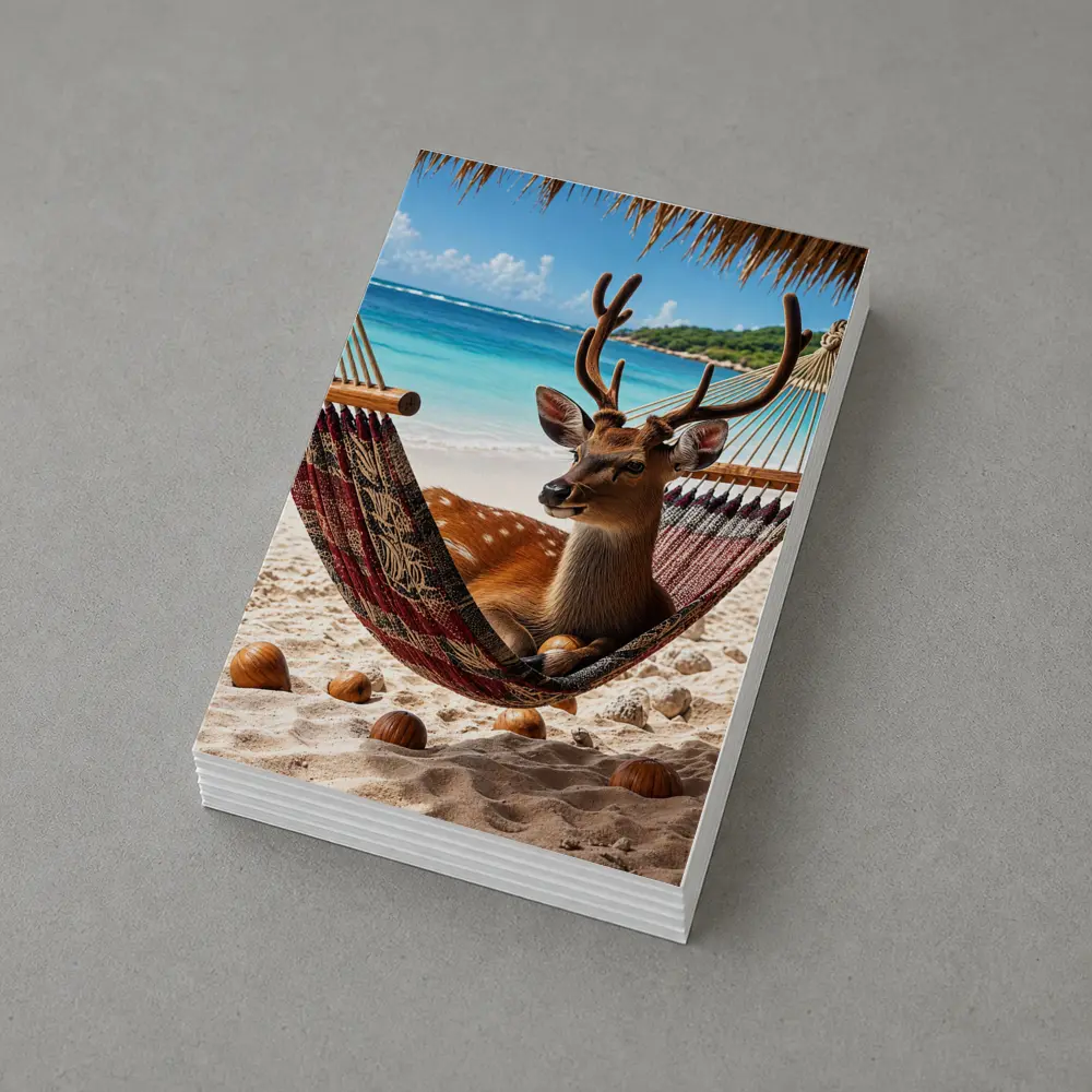 Deer Relaxing in Hammock on Beach – Postcards