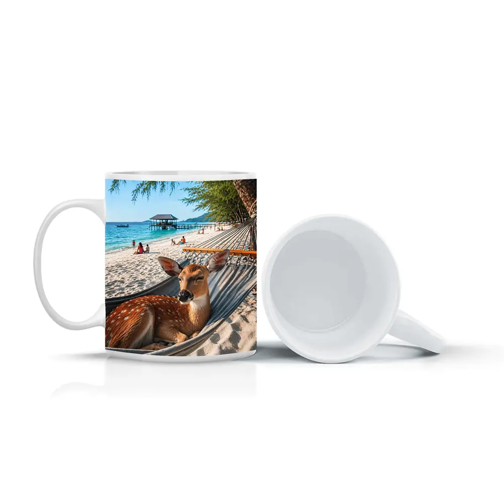 Spotted Deer Relaxing in Beach Hammock – Mugs