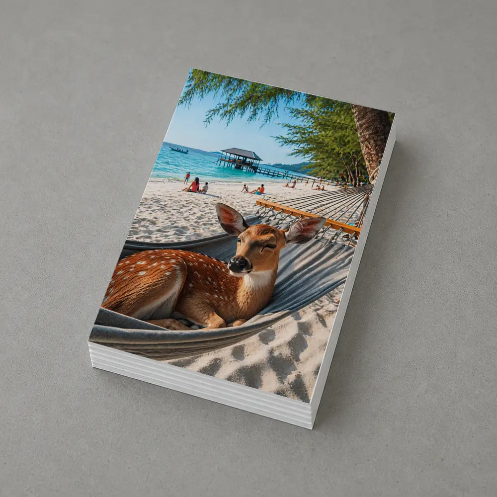 Spotted Deer Relaxing in Beach Hammock – Postcards