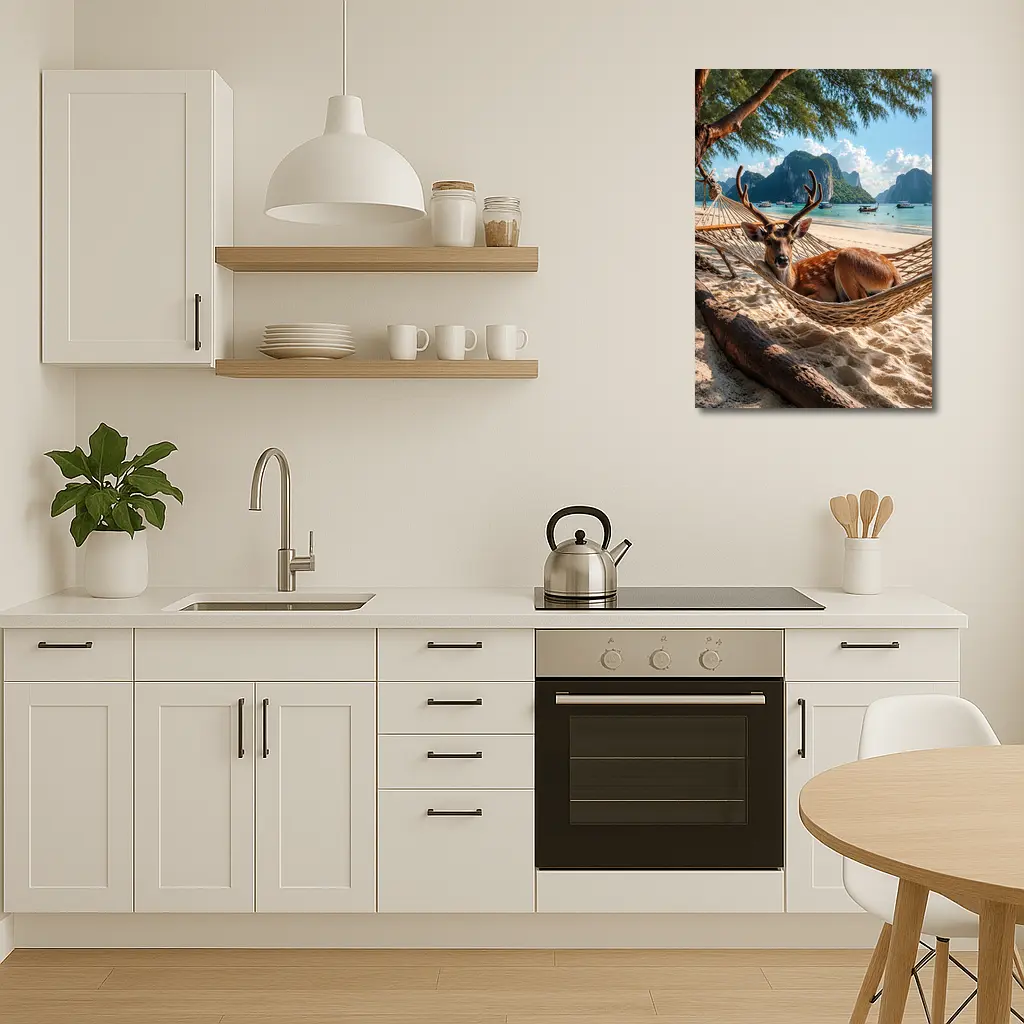 Deer Relaxing in Hammock Tropical Beach – Wall Art