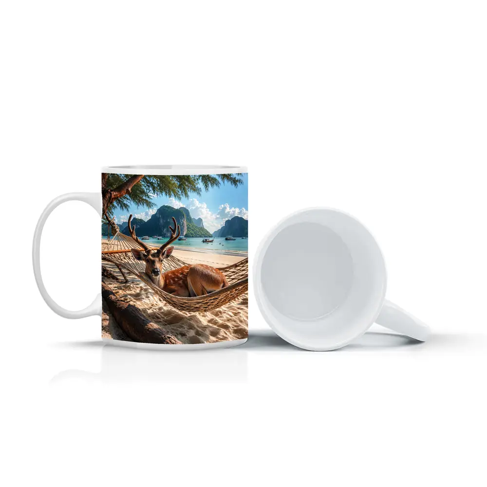 Deer Relaxing in Hammock Tropical Beach – Mugs