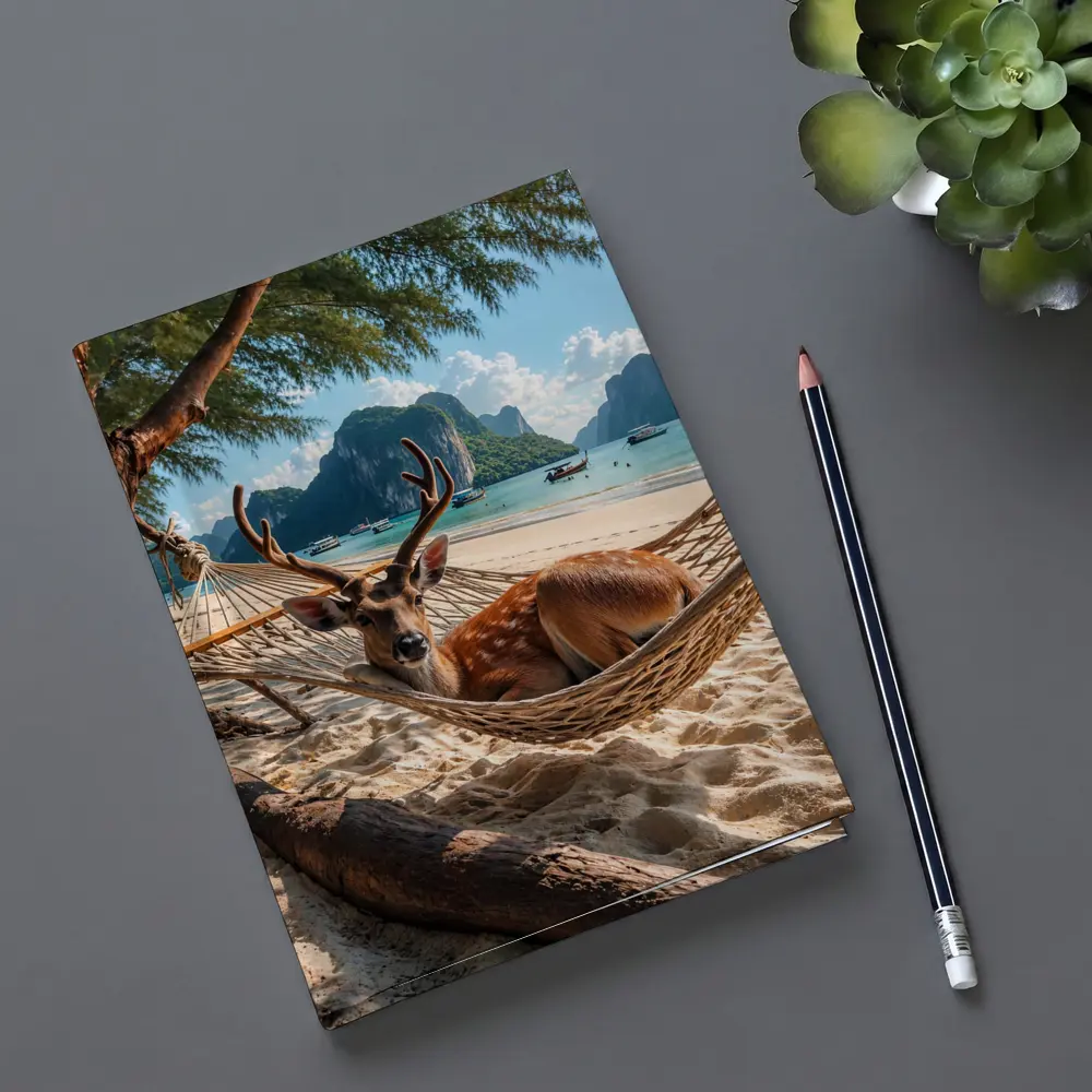 Deer Relaxing in Hammock Tropical Beach – Notebooks
