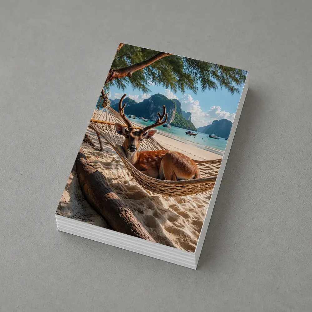 Deer Relaxing in Hammock Tropical Beach – Postcards