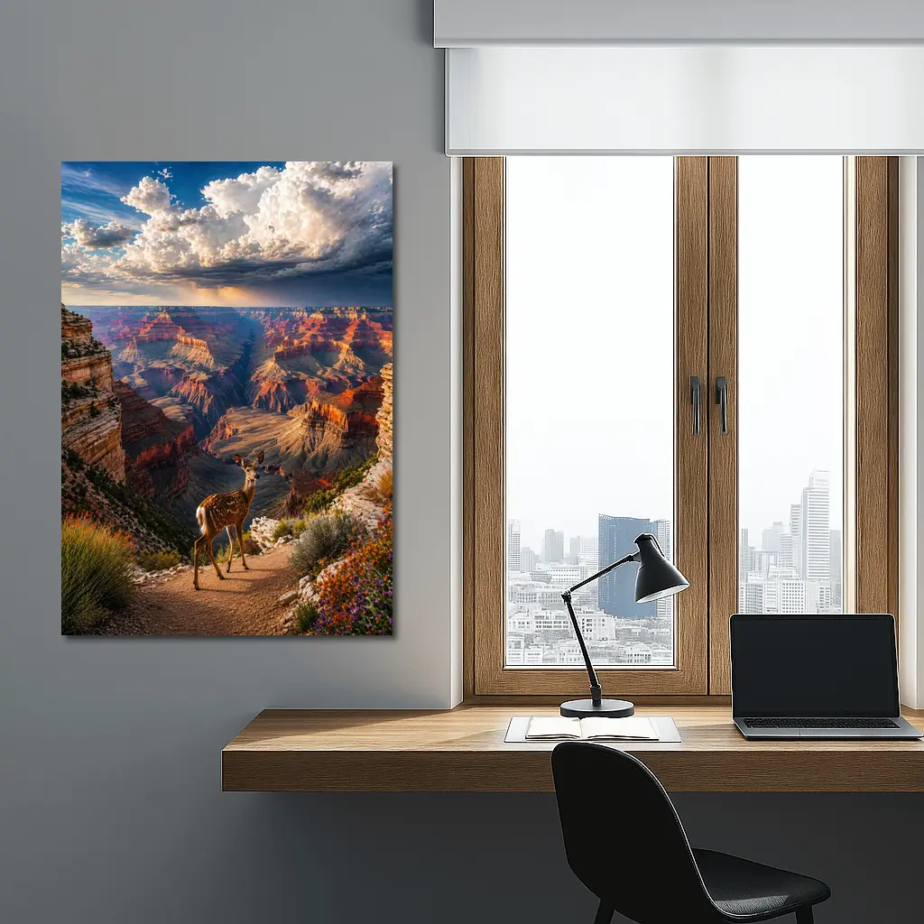 Deer Standing At Grand Canyon Overlook – Wall Art