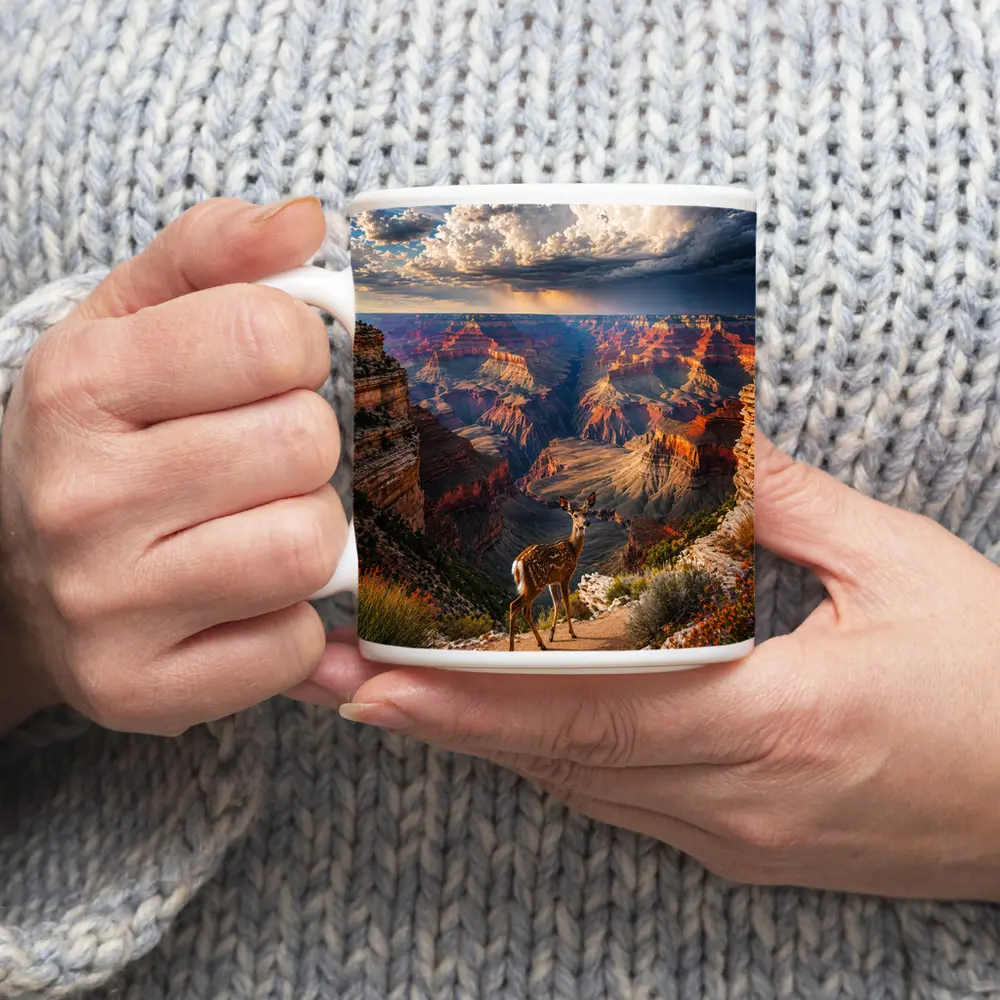 Deer Standing At Grand Canyon Overlook – Mugs