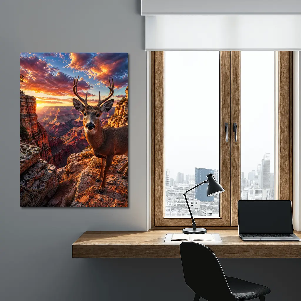 Deer Standing at Grand Canyon Sunset – Wall Art