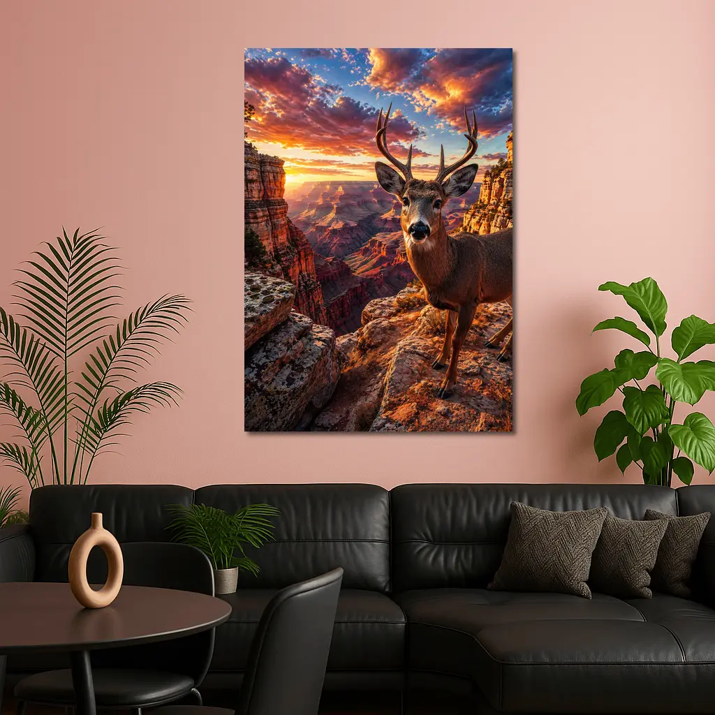 Deer Standing at Grand Canyon Sunset – Wall Art