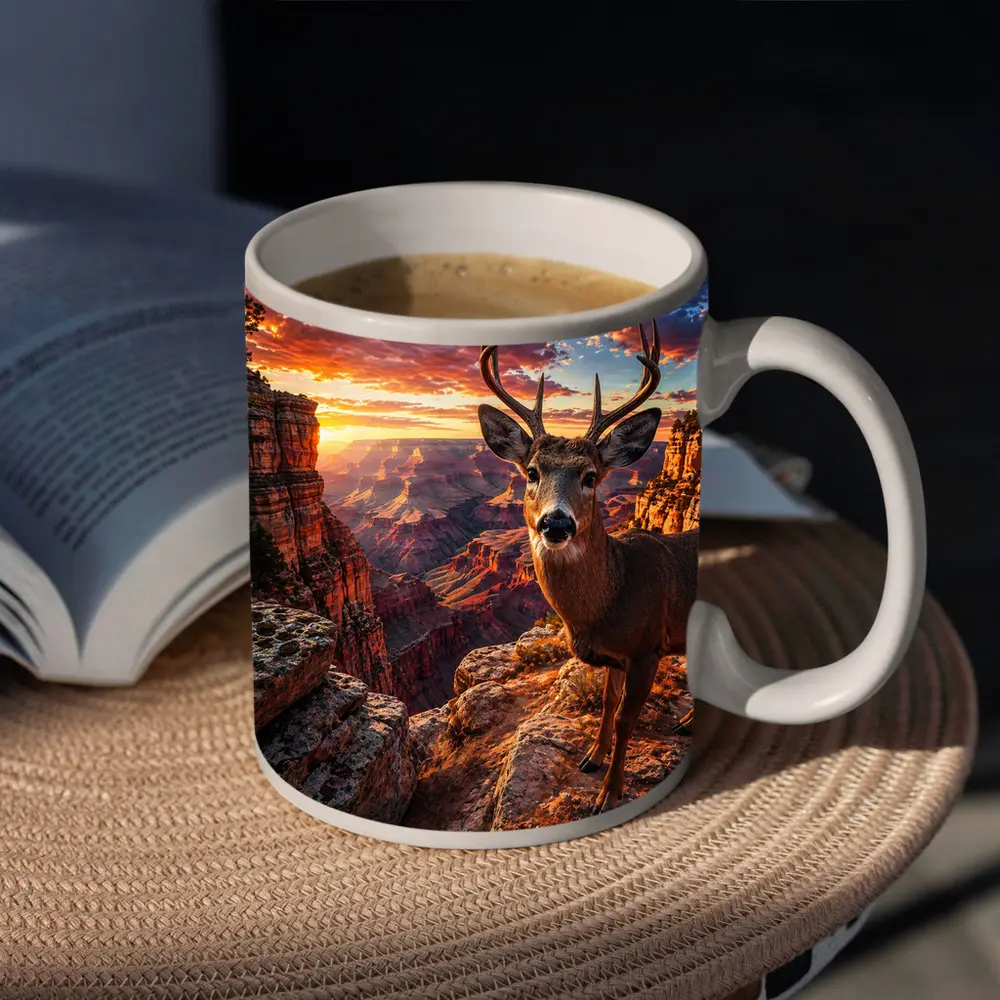 Deer Standing at Grand Canyon Sunset – Mugs