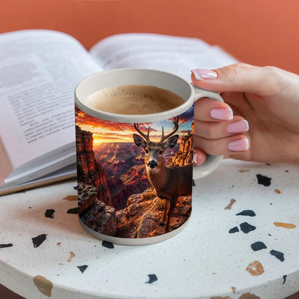 Deer Standing at Grand Canyon Sunset – Mugs