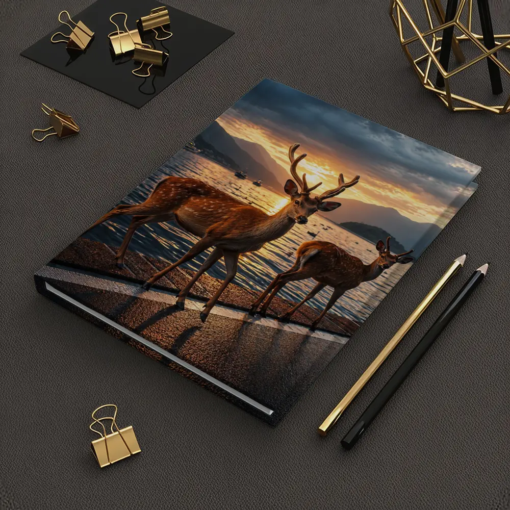 Deer Stags By Lake At Sunset – Notebooks