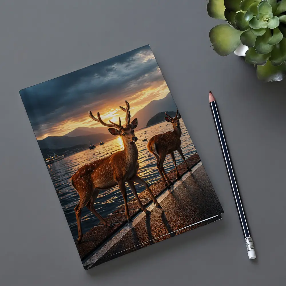 Deer Stags By Lake At Sunset – Notebooks