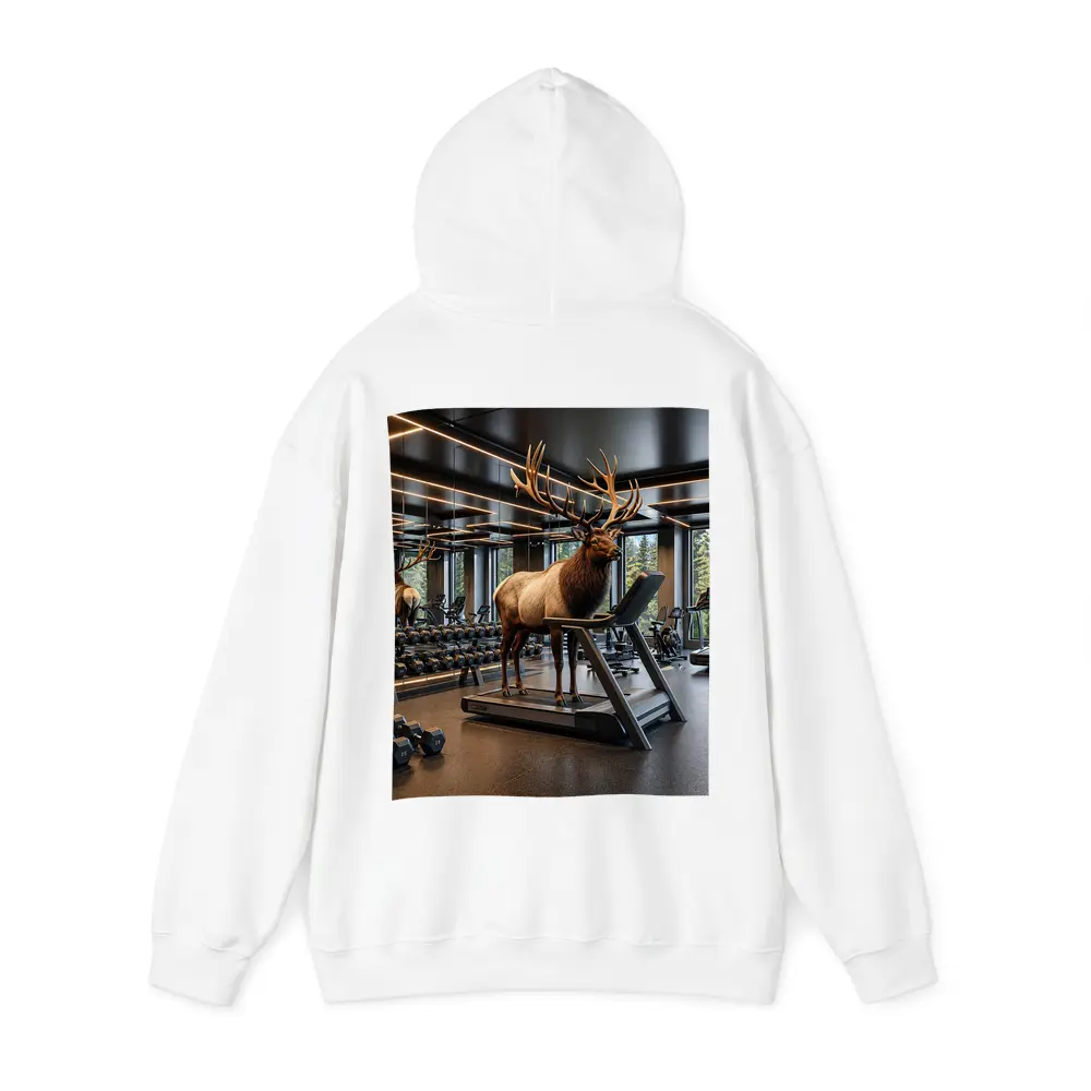 Elk Standing on Treadmill in Modern Gym – Hoodies