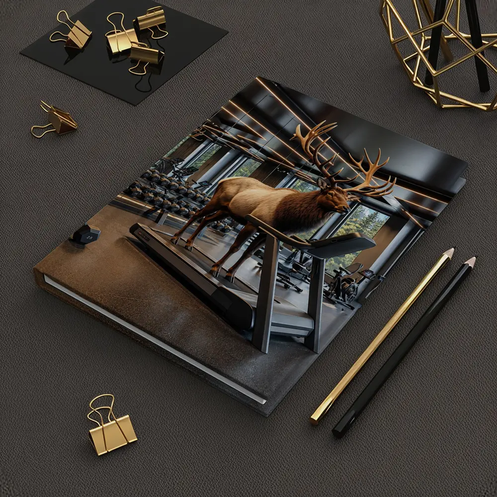 Elk Standing on Treadmill in Modern Gym – Notebooks