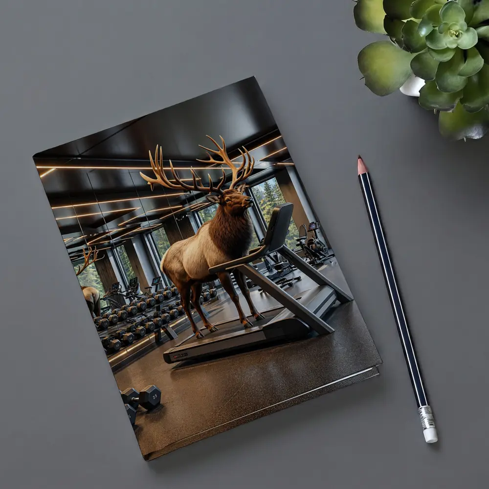 Elk Standing on Treadmill in Modern Gym – Notebooks