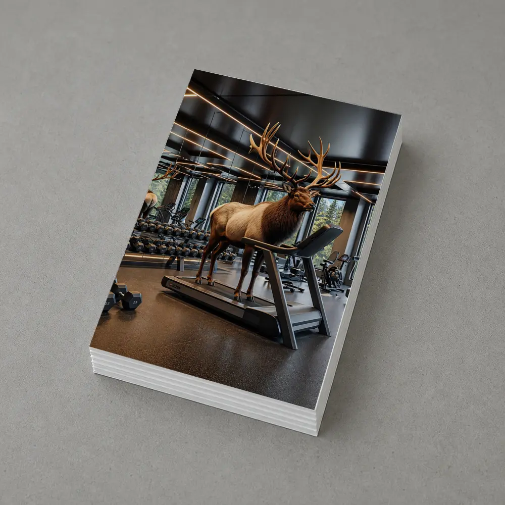Elk Standing on Treadmill in Modern Gym – Postcards